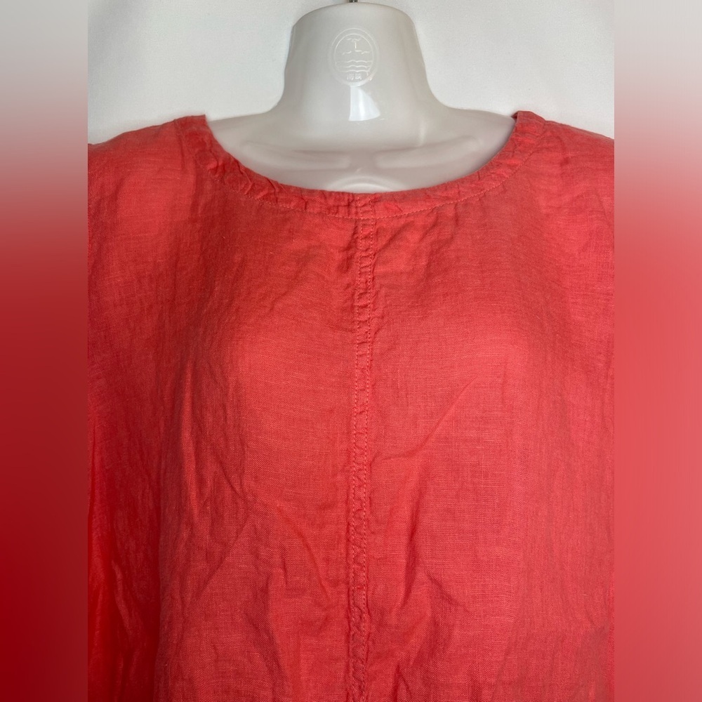 C&C California 100% Linen Blouse Red Orange Coconut Shell Buttons Large Boxy - Picture 4 of 6